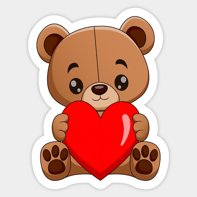 Cute cartoon bear holding love Sticker by PitubeArt